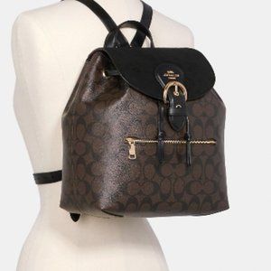 Coach Kleo backpack Signature coated canvas smooth leather and suede